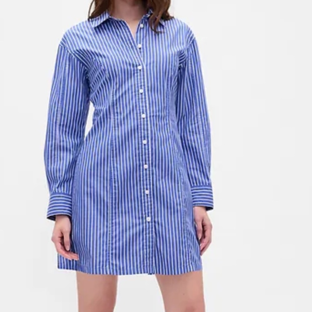 Organic Blue and White Cotton Poplin Mini Shirtdress